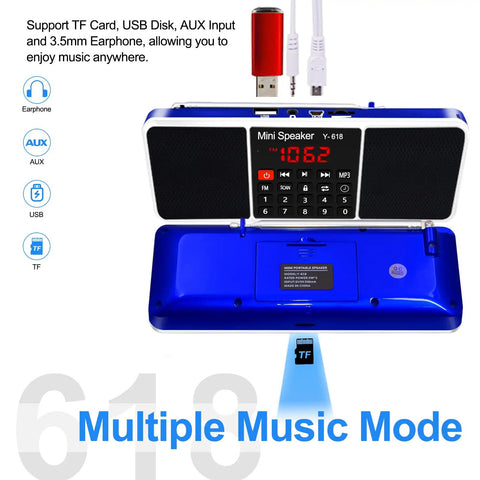 All In One Digital FM Radio Speaker MP3 Player With USB Drive And TF Card Support LED Display Sleep Timer Blue Finish