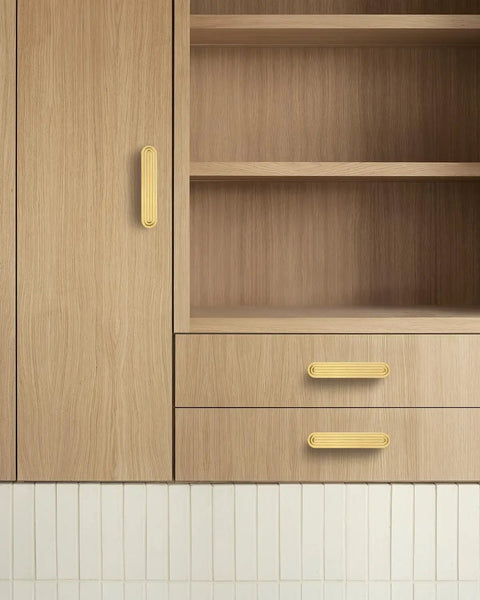 Five Pack Gold Cabinet Pulls With 3 Inch Hole Center Brushed Brass Finish Flat Modern Drawer Dresser Handles For Kitchen Cabinets And Bathroom Cupboards Built To Last With Durable Aluminum Alloy Construction For Premium Feel