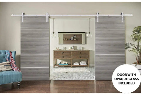 Must-Have Sliding Double Barn Doors With Hardware Kit 13-Foot Silver Rail Sturdy Hangers Modern Solid Panel Interior Doors 84 By 96 Inches