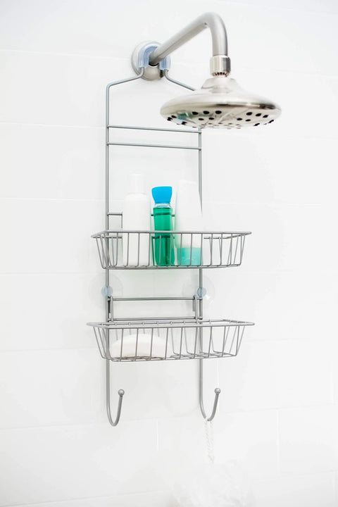 12 Inch L Shaped Shower Arm Extension For Rainfall And Adjustable Showerheads Brushed Nickel Finish shown installed in bathroom