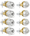 4 Pack Exterior Door Lock Set With Satin Nickel Knobs And Deadbolts, Keyed Alike Entry Door Lockset For Front Or Back Doors, Round Ball Door Handles