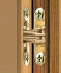 Hidden Cross Hinge Set Four Pcs Alloy Invisible Cabinet Door Hinges 1.64 by 1.3 Inches Silent Concealed Mount installed on wood