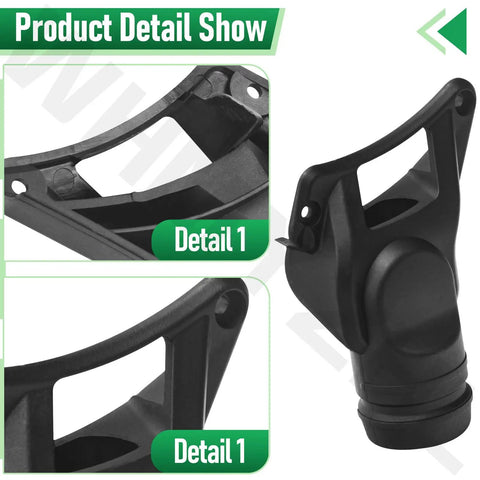 Dust Collection Adaptor For 7-1/4 Inch Worm Drive Saws, Fits 1-1/2 Inch Hoses, angled black attachment shown in detail