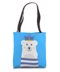 Blue Maritime Captain Tote Bag features bear with sailor hat, perfect for boating and sailing enthusiasts and adventures.