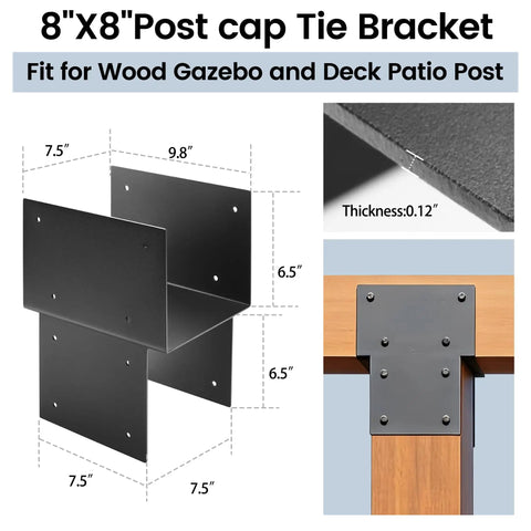 Heavy Duty Post Cap Brackets 4 Pack For 7.5 Inch Square Steel Post To Beam Connectors For Pergola Gazebo Deck Patio Weatherproof Outdoor Use Built To Last Rustproof And Waterproof Design For Outdoor Use With Easy Install And Long Lasting Stability