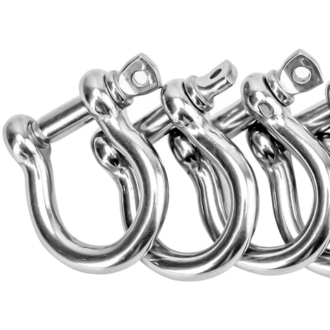 Beefy One Quarter Inch D Ring Shackles in Grade 304 Stainless Steel with Screw Pin, corrosion resistant anchor shackle set