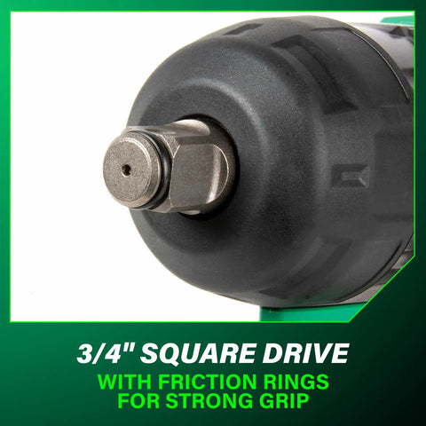 Close-up of 3/4 inch square drive with friction ring on High Torque Cordless Brushless Three Quarters Inch Square Drive Impact Wrench Tool Body Only With Friction Ring Grip Accepts Any 18V Or 36V MultiVolt Battery IP56 Rated For Tough Jobs Delivers 1,401 Foot Pounds Of Torque