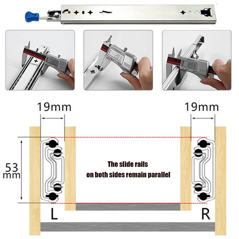 Heavy Duty Full Extension Drawer Slides With Side Mount Rails For 300mm 550mm And 1200mm Lengths installation measurements