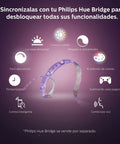 Hue LightStrip Plus Dimmable LED Smart Light Extension for ambient mood lighting features on purple background