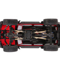 Brass High Clearance Link Set For TRX4M Bronco Defender One Eighteenth Scale RC Crawler Upgrades 38g Per Set Adds Weight To Lower Center Of Gravity For Superior Stability Anti Roll Over And Climbing Performance, top view of upgraded chassis with brass links installed.