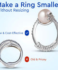 Ring Size Adjusters For Loose Rings 12 Pack Snug Up Your Fit Guards Spacers Tighteners Fits Bands Up To 6mm displayed with rings.