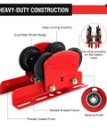 Electric Hoist Manual Trolley 1 Ton Heavy Duty I Beam Overhead Trolley With Dual Wheels, Push Geared Design, red steel frame
