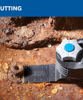 Top Notch 5 Amp Corded Oscillating Multi Tool Featuring Variable Speed And Low Vibration cutting rusty metal bolt with carbide blade.