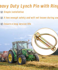 14 Piece Lynch Pin Set For 3 Point Hitch And Trailer, 4 Sizes Including 3/16x1-7/16, 1/4x1-3/4, 5/16x1-3/4, 7/16x1-3/4, Galvanized Carbon Steel Pins For Rust Resistance And Quick Replacement. Lynch pin with ring on tractor hitch
