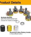 80 Piece Potentiometer Kit With WH148 3 Pin 15mm Potentiometers In B5K B10K B20K B50K And B100K With Knobs Nuts And Washers