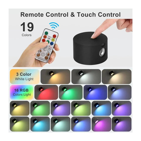 Lightess LED Wall Sconce 19 RGB Colors Dimmable, Rechargeable Sconces Battery Operated Picture Light, Touch & Remote Control mounted with color options