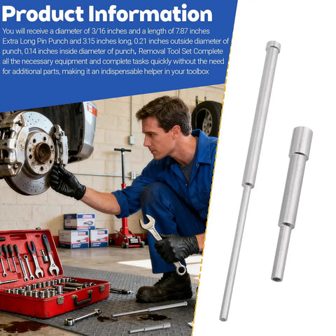Mechanic using Steel Pin Punch Set With 3/16 Inch Extra Long Pin Punch, Includes 7/8 Inch And 3.15 Inch Long Punches, tools shown in use