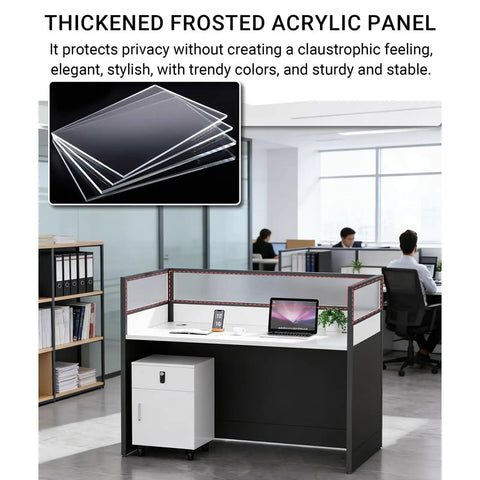 Heavy Duty Office Cubicle Workstation With Locking Filing Cabinet And No Sweat Cable Routing Featuring Privacy Panels in modern office space.