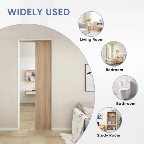 Commercial Grade Pocket Door Hardware And Track Set For 8 Foot Sliding Doors Aluminum Box Track System With 92 Inch Rails installed in interior doorway