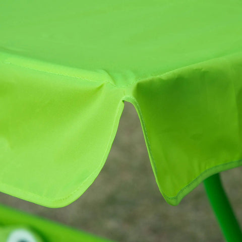 Close-up of bright green adjustable canopy on the Two Seat Kids Patio Swing With Adjustable Canopy And Safety Belt Frog Pattern.