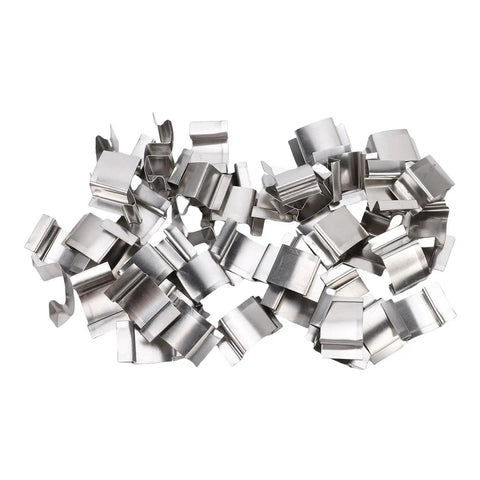 Sturdy Stainless Steel Greenhouse Clips For Climbing Plants, 50 pcs silver clips on white background