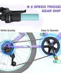 Girls 20 Inch Mountain Bike With Front Suspension For Ages 6 To 14 6 Speed Kids Bicycle gear shift and pedal detail
