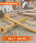 Tan Coated Outdoor Deck Screws 8 x 1 Inch Self Tapping Wood Screws With Torx Star Drive Coarse Threads For Exterior Use 200 Pack