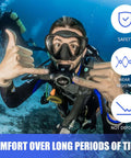 Diver using Silicone Scuba Diving Mouthpiece Regulator Replacement With Regulator Tie underwater, comfort over time.