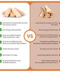 Comparison of 4 Inch Pine Fire Sticks Kiln Dried Firewood with traditional firewood, showing benefits like low moisture and no bark.