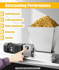 Real Workhorse Electric Grain Grinder With Four Detachable Hoppers, Heavy Duty Countertop Mill For Wheat Corn Barley And Coffee Beans, Hella Fast Sixty Watt Motor For Slick Daily Grinding showing grains in hopper.
