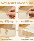 Easy 4-step guide for using 60 Piece Gold Flower Shaped Paper Clips Set for Office and Planner Use on documents.