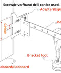 Heavy Duty 2 Pack Full To Queen Bed Conversion Kit With Sturdy Steel Headboard Brackets For Metal Frames, installation diagram with measurements.