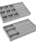 Soft Velvet Jewelry Organizer Tray With Deep Compartments And Ring Holder For Diy Bracelet Making Bead Display Rack two piece set in grey.