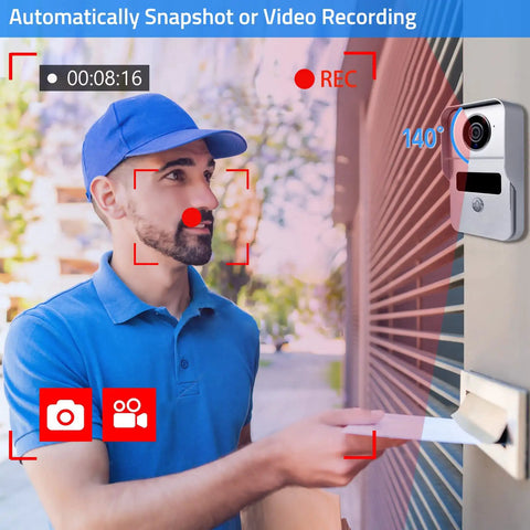 Wireless Video Doorbell Intercom Kit With 7 Inch Screen And 1080P HD Camera captures visitor at door with mail