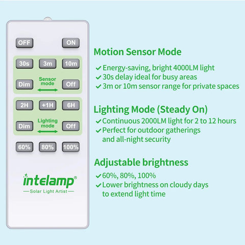 Remote control for Solar Flood Lights Outdoor Waterproof No Wiring Needed With Remote 20000mAh 4000LM Linkable Dual Motion Sensor