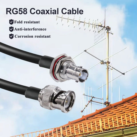RG58 BNC Jumper Cable 50 Ohm Low Loss Coax Cable Male To Female Bulkhead 12 Inch, rooftop antenna, blue sky background