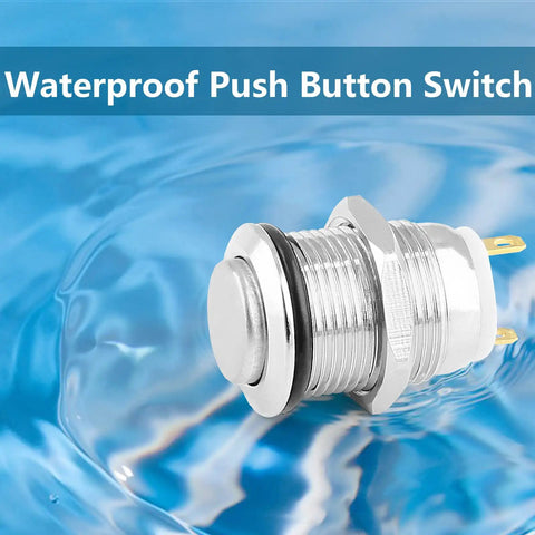 Six Pack 12mm Momentary Push Button Switches 2 Pin SPST 1NO Aluminum Alloy Round Shell IP66 Waterproof Panel Mount 12V 1A Silver