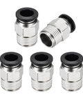 Five Pack Push To Connect Fittings For Pneumatic Systems, 3/8 NPT Male, Nickel Plated Brass, 0.39 Inch Tube OD, Adapters, Black