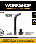 Flexible Crevice Tool Attachment for Wet Dry Vacuum Cleaners, Slim Reach for Tight Spaces, Fits Most 1 1/4 Inch and 2 1/2 Inch