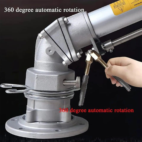 360 Degree Rotating Farm Irrigation Spray Gun With Adjustable Nozzle, close-up of automatic rotation mechanism and metal fittings.