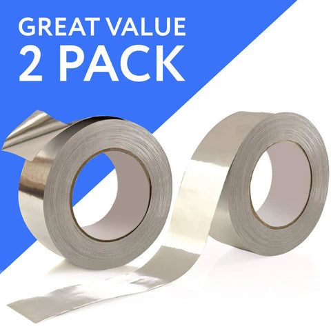 Aluminum Foil Tape 2 Pack 1.9 In By 150 Ft 3.4 Mil Contractor Grade Foil Duct Tape For HVAC Heating Cooling Heat Moisture Resistant Metal Repair And Insulation Heavy Duty Pro Grade rolls