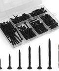 Wood Screws Assortment Kit 140 Piece Six Sizes Black Carbon Steel Flat Head Drywall Screws With Phillips Bit in case