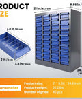 Beefy Heavy Duty Small Parts Storage Organizer With 40 Blue ABS Drawers, 25 Inch High Steel Nuts And Bolts Cabinet