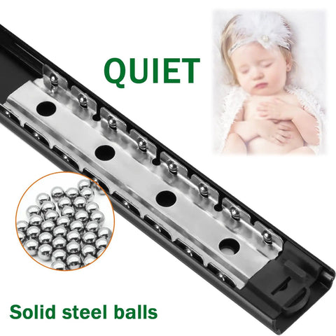 Heavy Duty Drawer Slides Detachable Two Fold Glides Black Metal Two Stage Extension Quiet Smooth Operation Built To Last Rust Resistant Steel With Ball Bearings And Anti Collision Rubber Pads For Cabinets, black steel ball-bearing slide