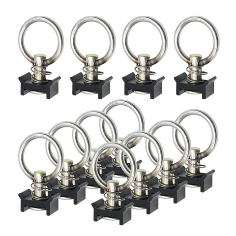 12 Pack L Track Tie Down O Rings Kit 1.5 Inch Stainless Ring 4000 Lbs Capacity L Type Track Fittings displayed in two rows