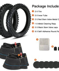 Dual Front 2.50-14 And Rear 3.00-12 Tire Tube Set with tires, tubes, valve caps, rasp, and patches included for dirt bikes