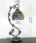 Tiffany Style Red Rose Stained Glass Table Lamp With Bronze Metal Leaf Base 21 Inch Reading Desk Lamp For Bedroom Or Home Office Cozy Vibe
