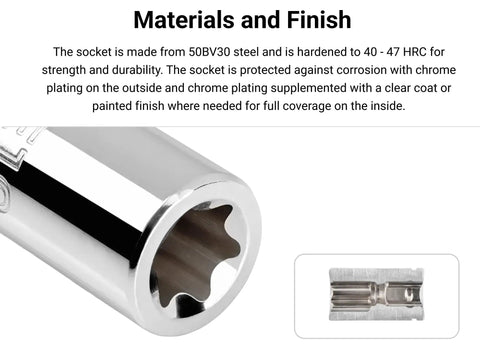 One Quarter Inch Drive Shallow External Star Socket Set On Rail Eight Piece With E4 E5 E6 E7 E8 E10 E11 E12 chrome socket detail