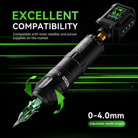 Tattoo Gun Kit Wireless Machine With Dual 1800mAh Batteries showcasing compatibility details