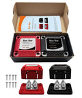 Heavy Duty 450A DC Bus Bar With 4 X M10 Stud Posts, 12 To 48 V Tin Plated Copper Block in packaging with screws.